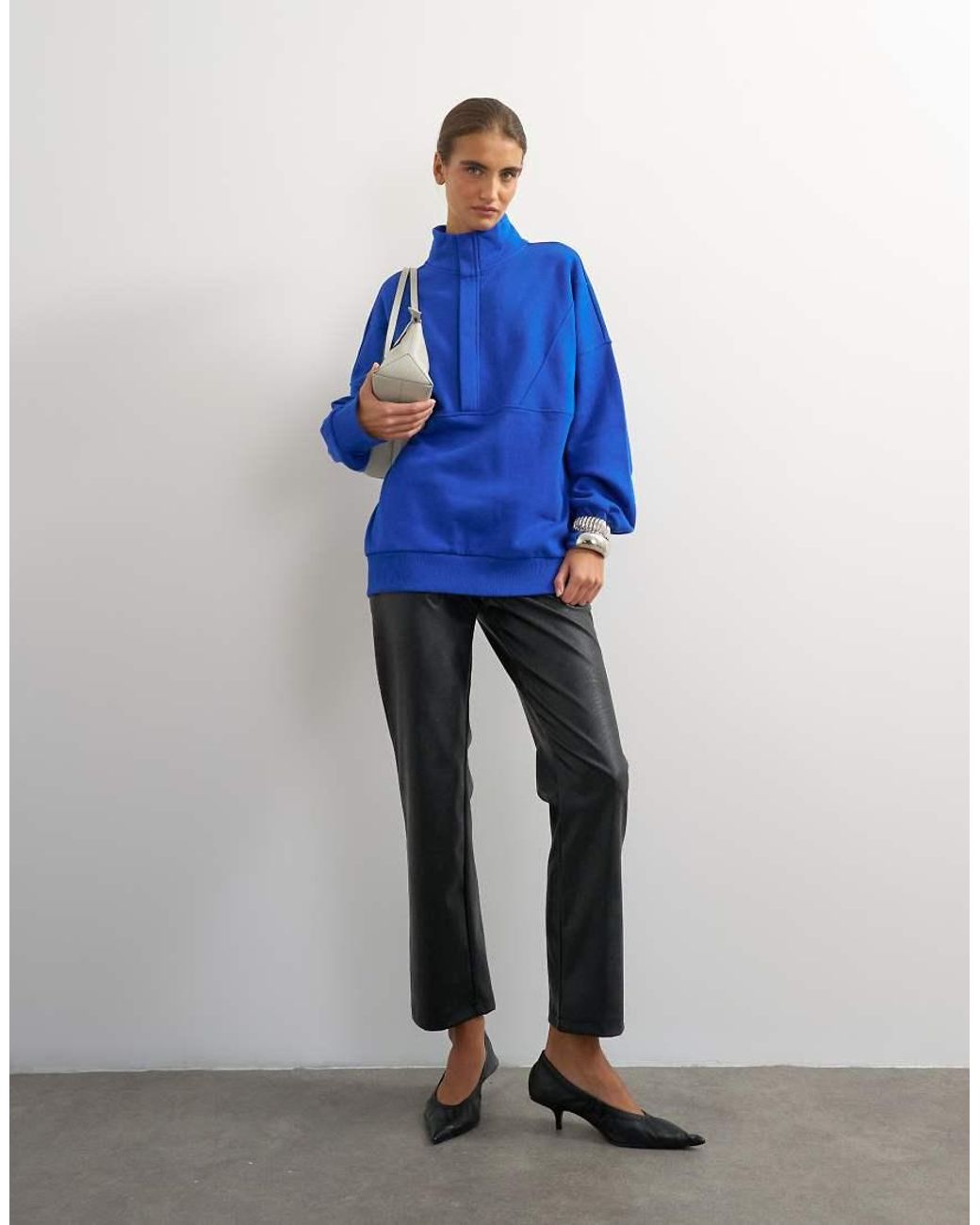 TOPSHOP Blue High Neck Concealed Placket Sweat