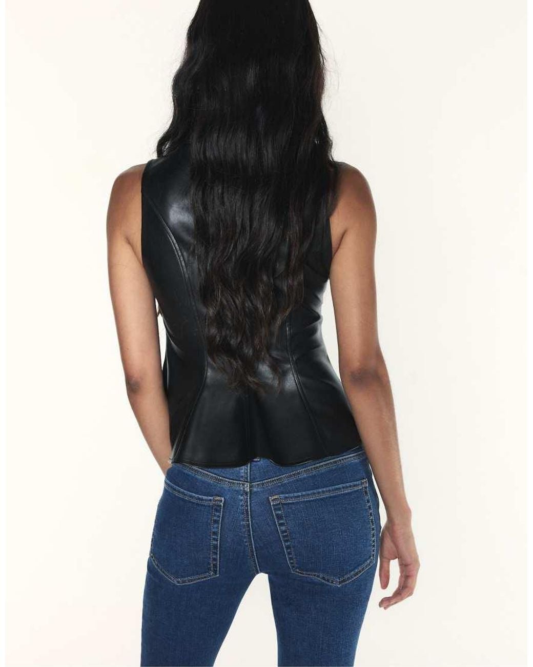 Stradivarius Blue Sleeveless Leather-Effect Peplum Top