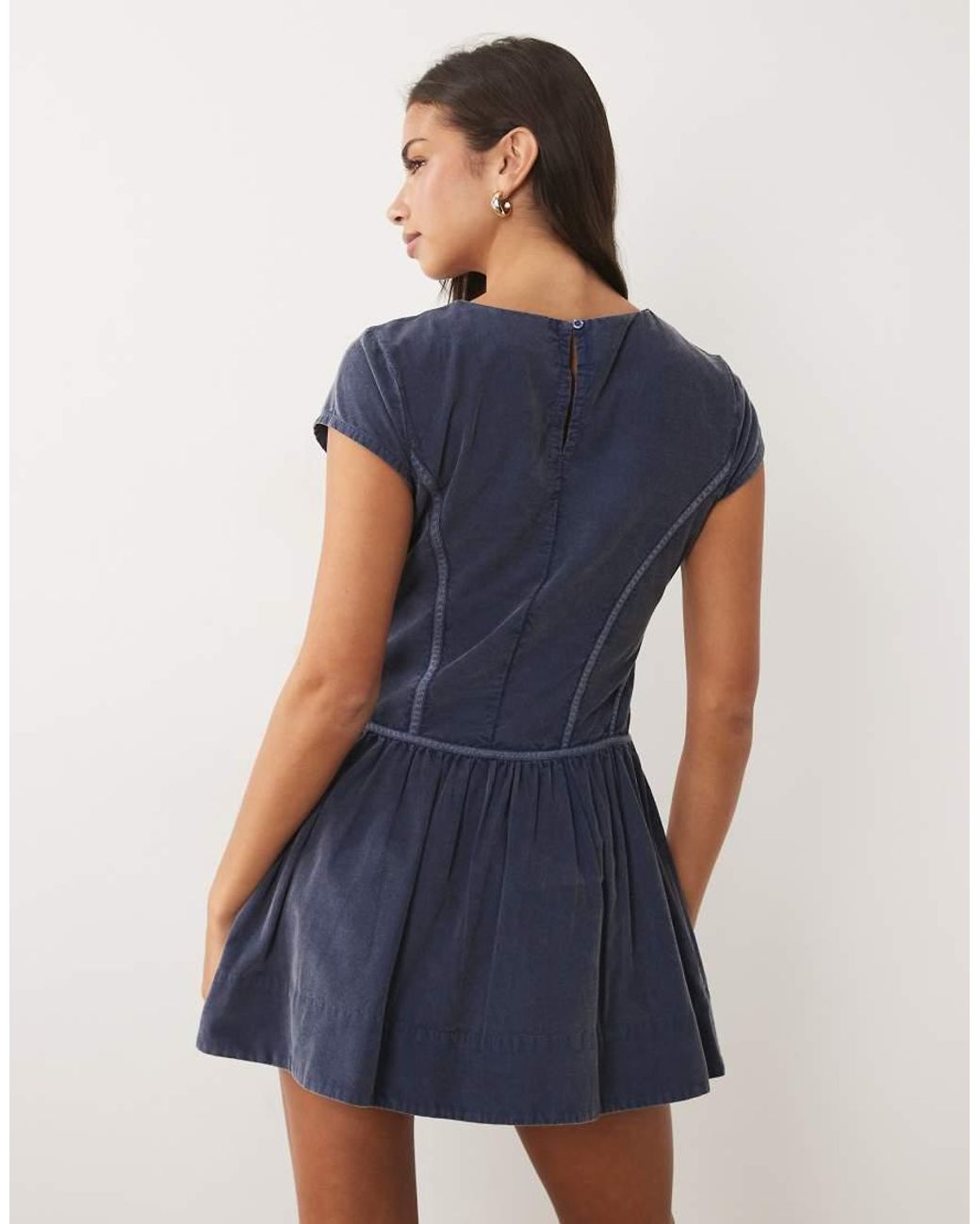 ASOS Blue Cord Corset Inspired Sleeveless Mini Dress Washed Denim
