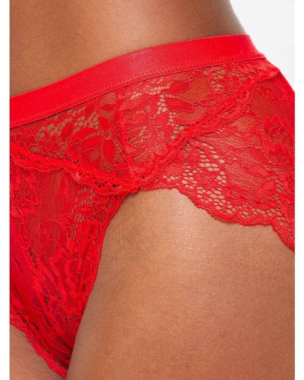 Ann Summers Red Unwrap Me Lace High Waisted Crotchless Brazilian Knickers