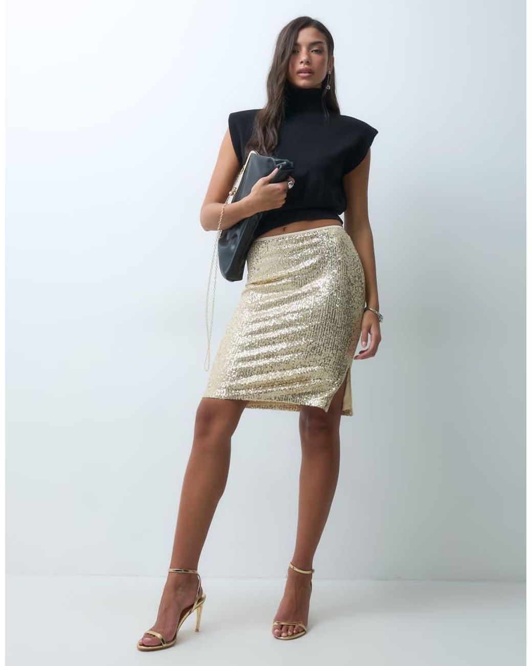 ASOS Blue Allover Sequin Pencil Midi Skirt