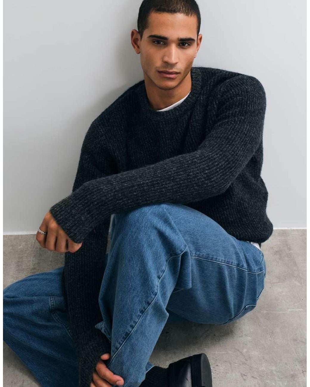 Jack & Jones Blue Premium Ribbed Knit Jumper for men