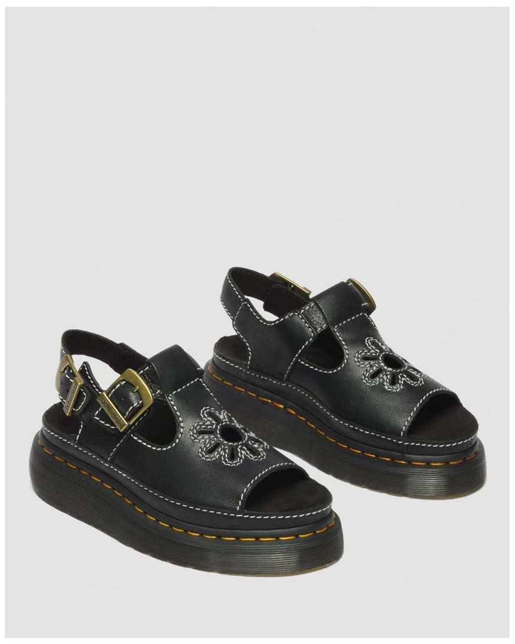 Dr. Martens Black Dunnet Flower Full Grain Leather Sandals
