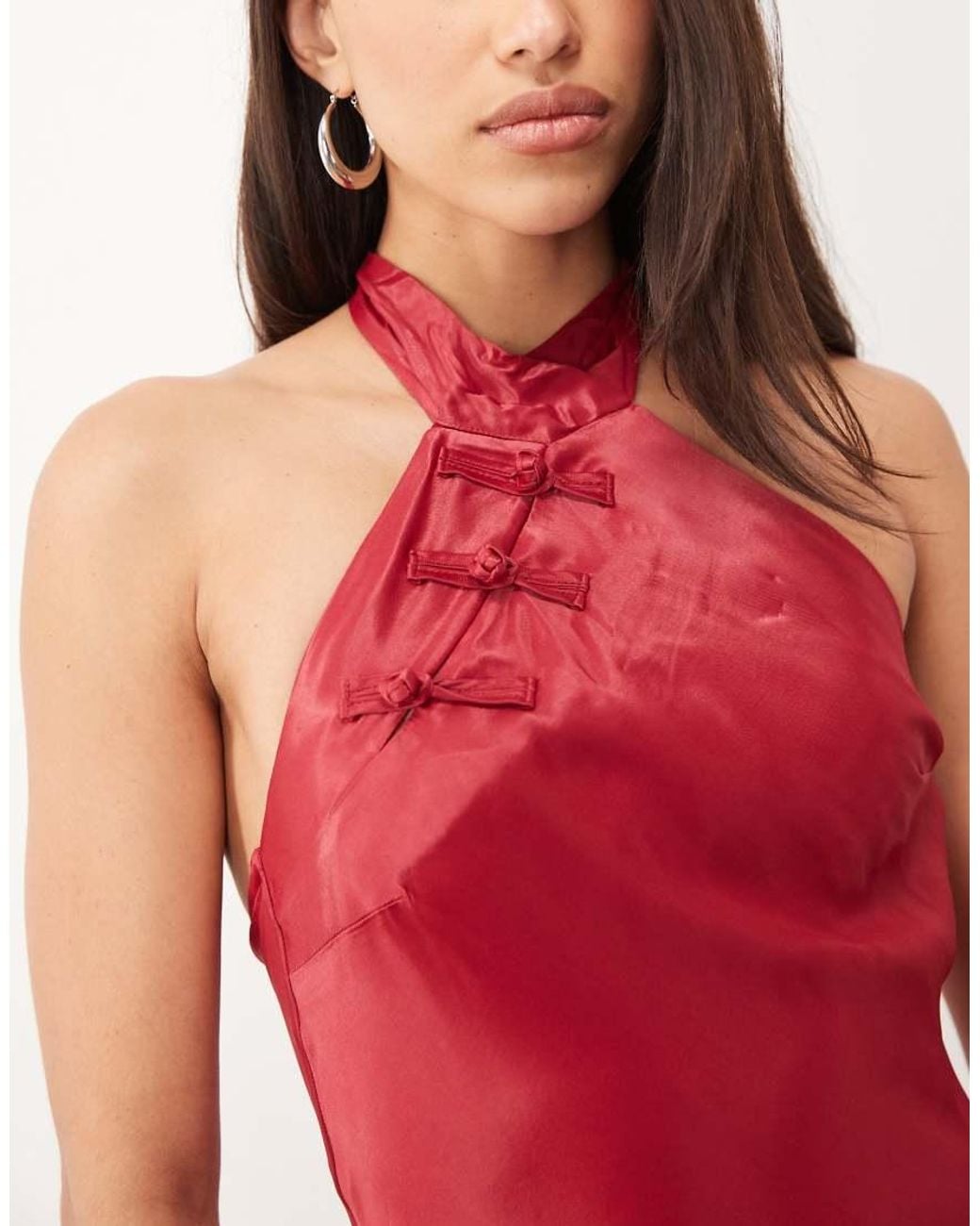 ASOS Red Mandarin Wrap Neck Maxi Dress