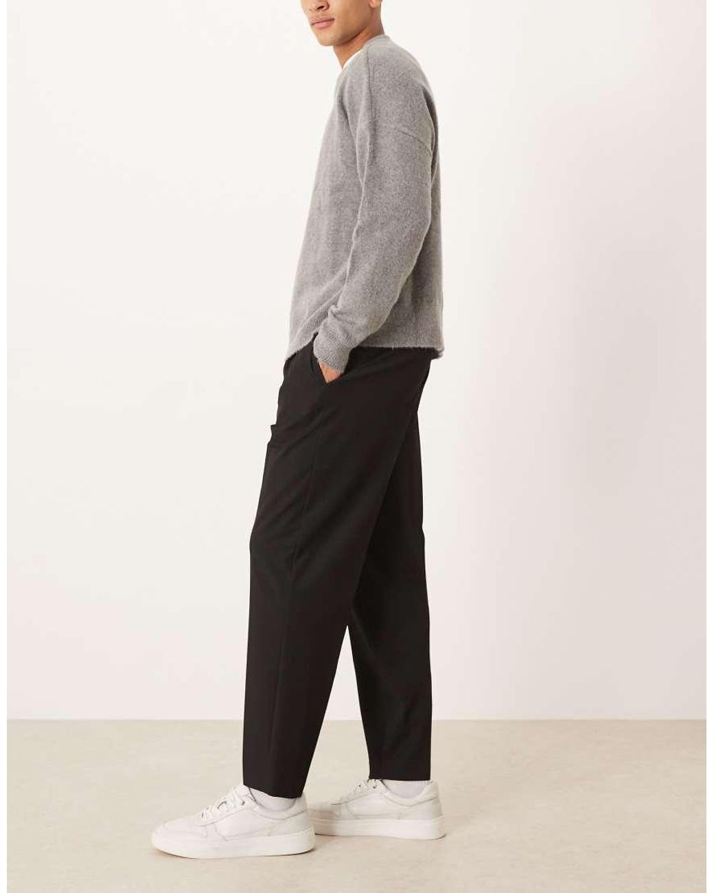 ASOS Black Smart Pleated Relaxed Tapered Trousers for men