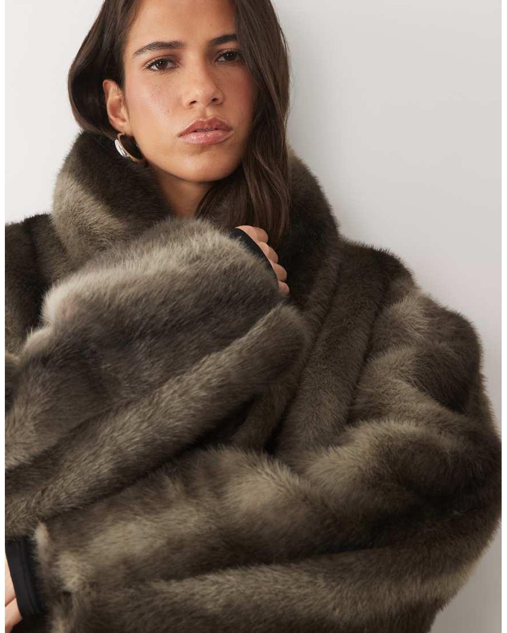 AFRM Brown Stephanie Faux Fur Barrel Crop Jacket