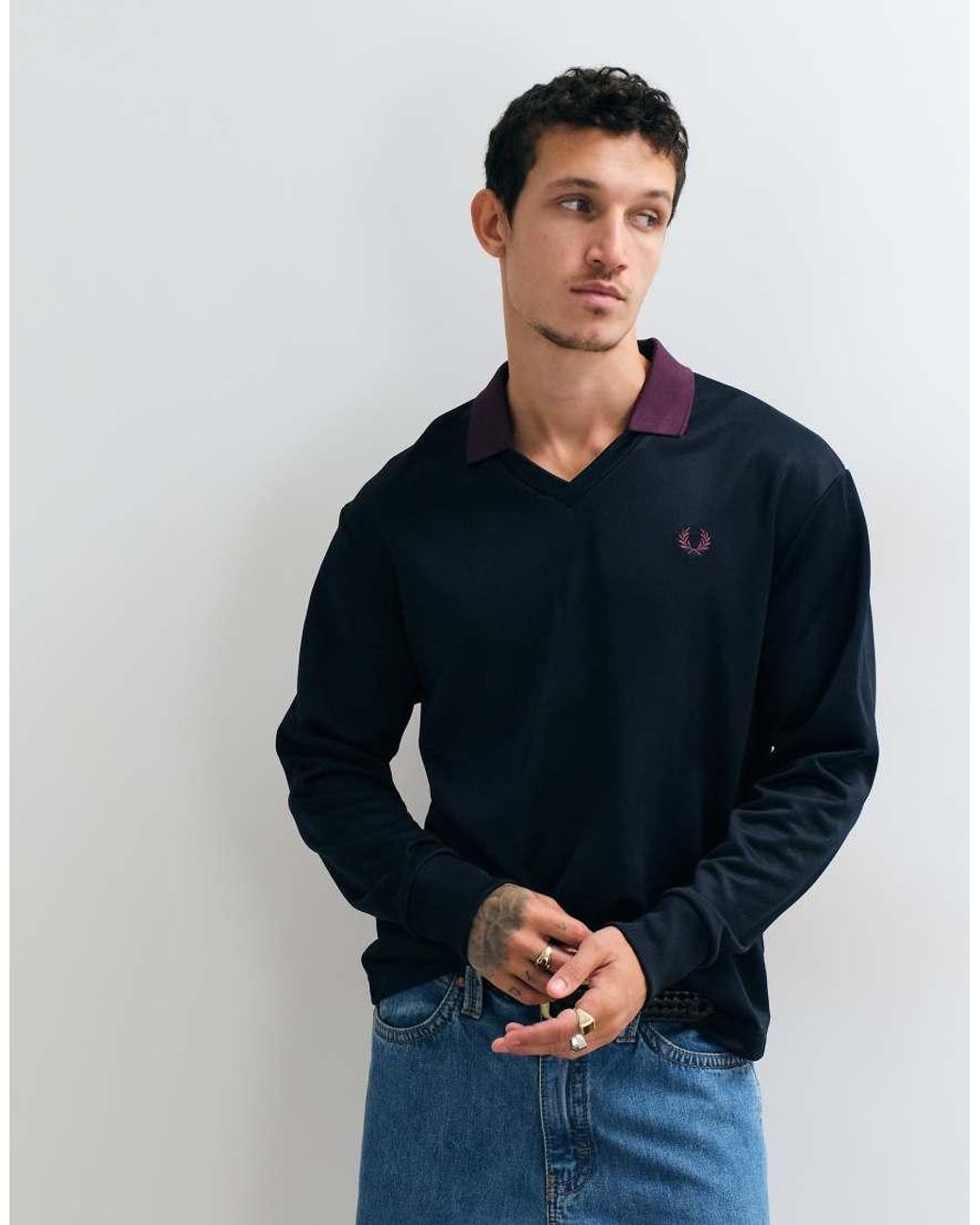 Fred Perry Blue Contrast Collar Sweatshirt for men