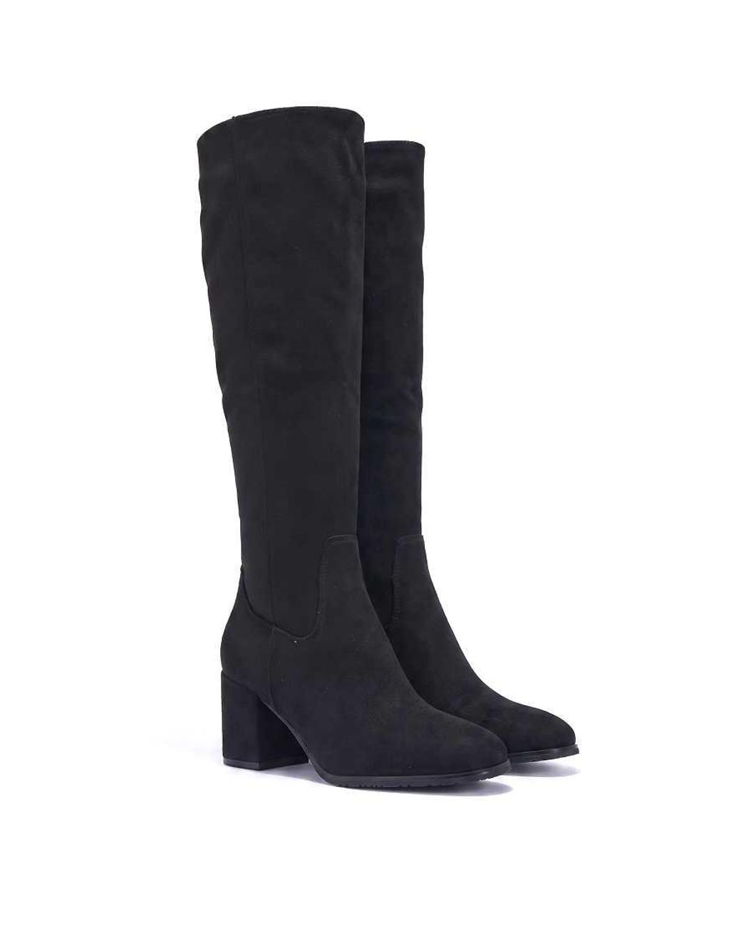 SEQWL Black Knee High Boots With Pointed Toe And Mid Block Heel