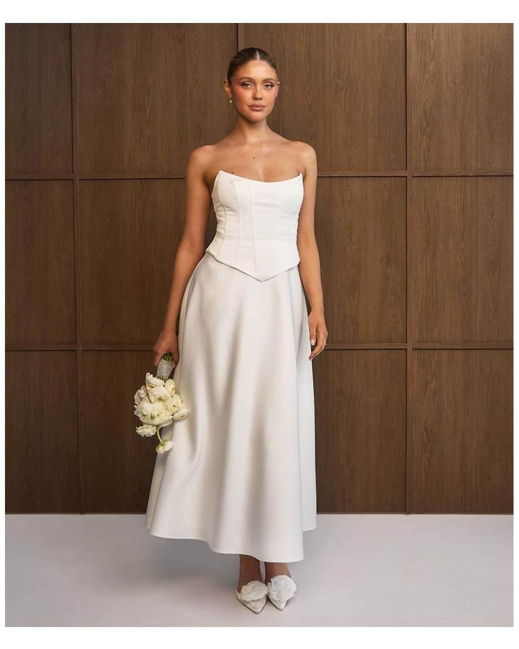 Six Stories Brown Satin Corset Midi Dress