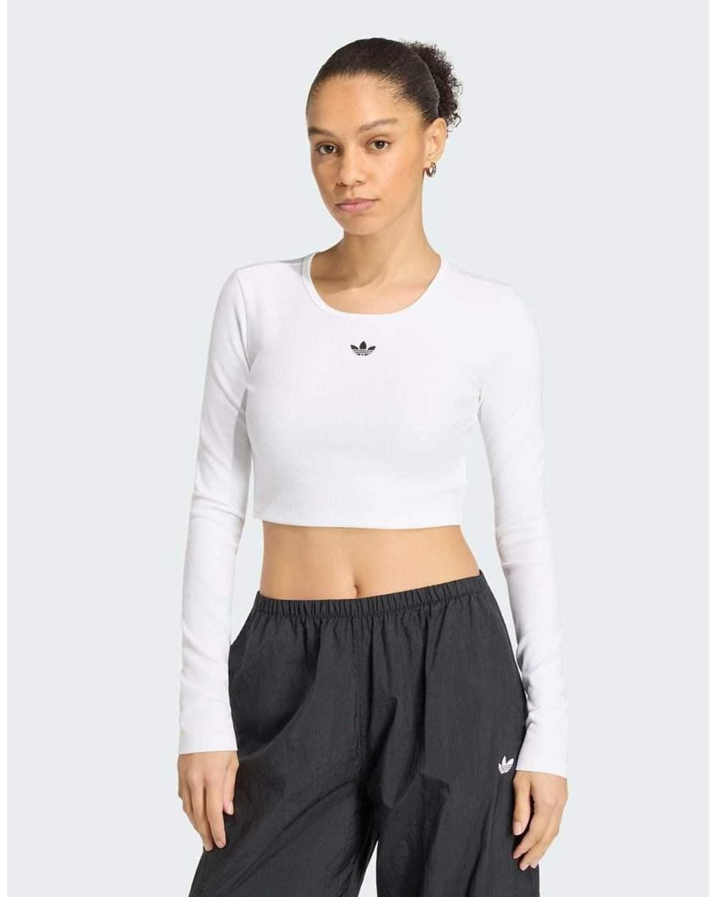 Adidas Originals White Essentials Rib Cropped Longsleeve T-shirt