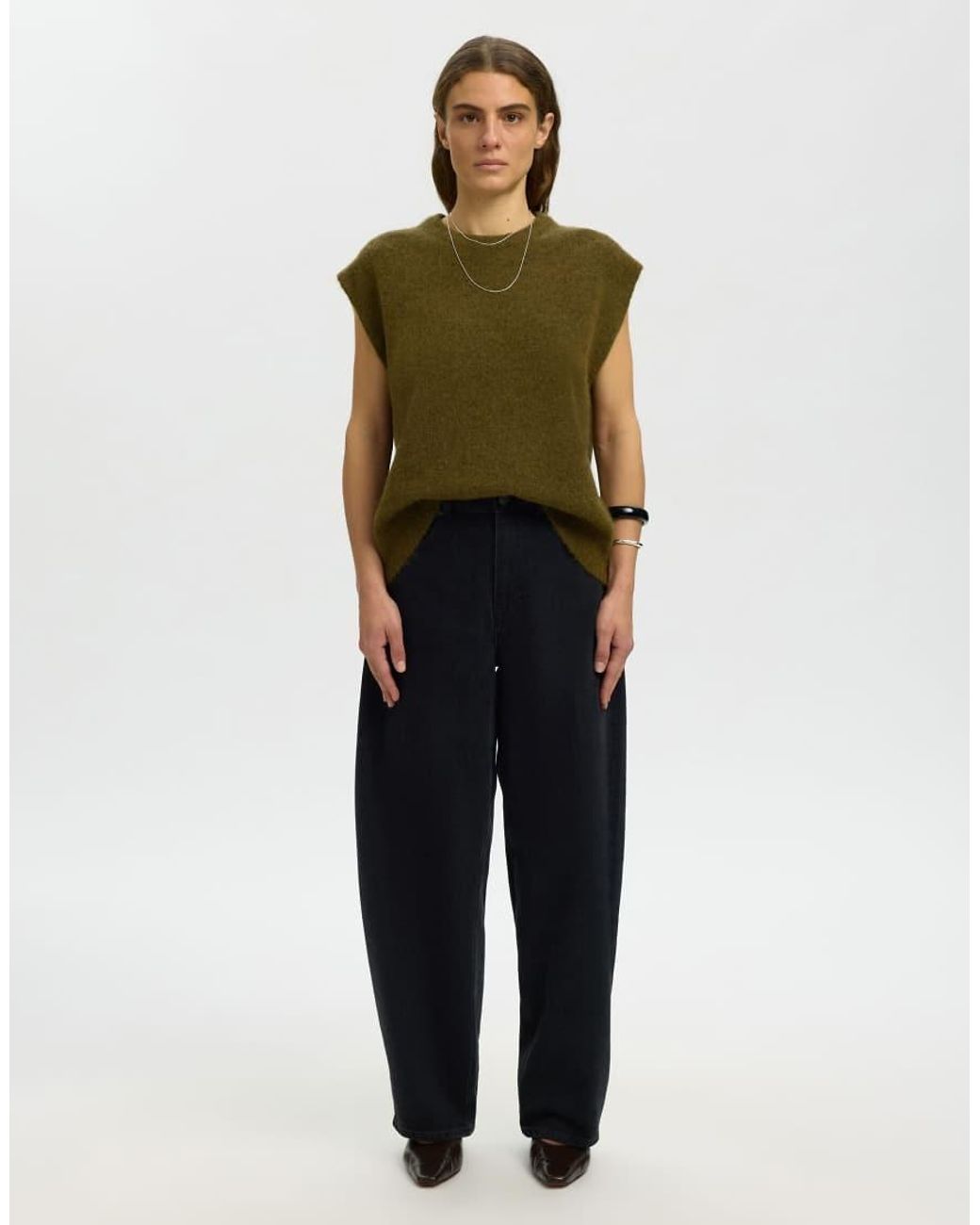 SELECTED Green Lulu Denim Relaxed Fit Crew Neck Knitted Vest