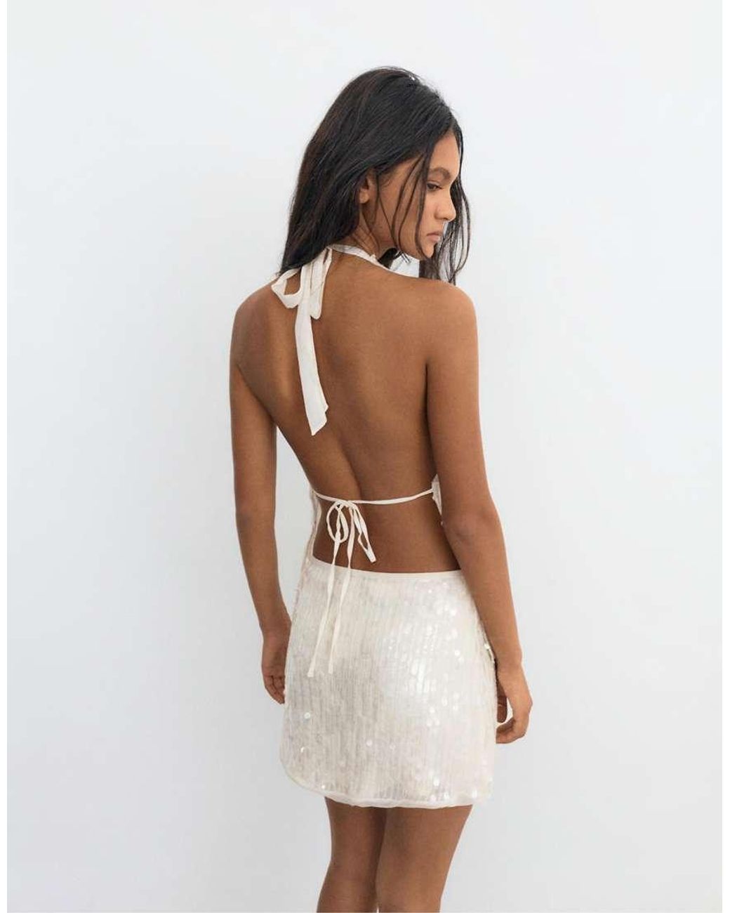 Pull&Bear Natural Sequin Mini Skirt