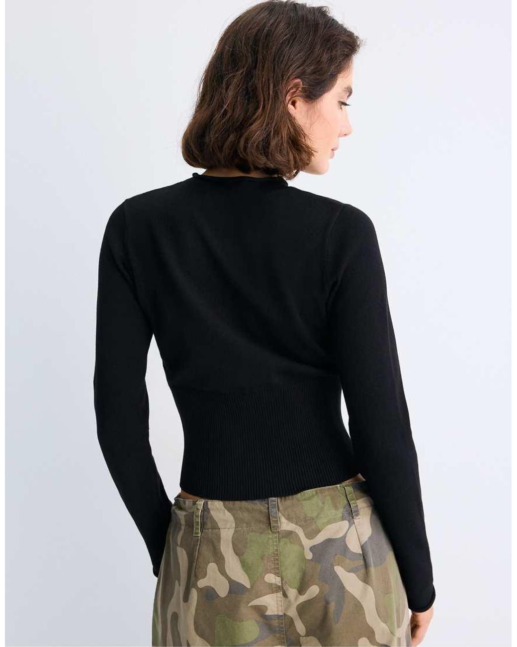 Stradivarius Black Fitted Stand Collar Cardigan