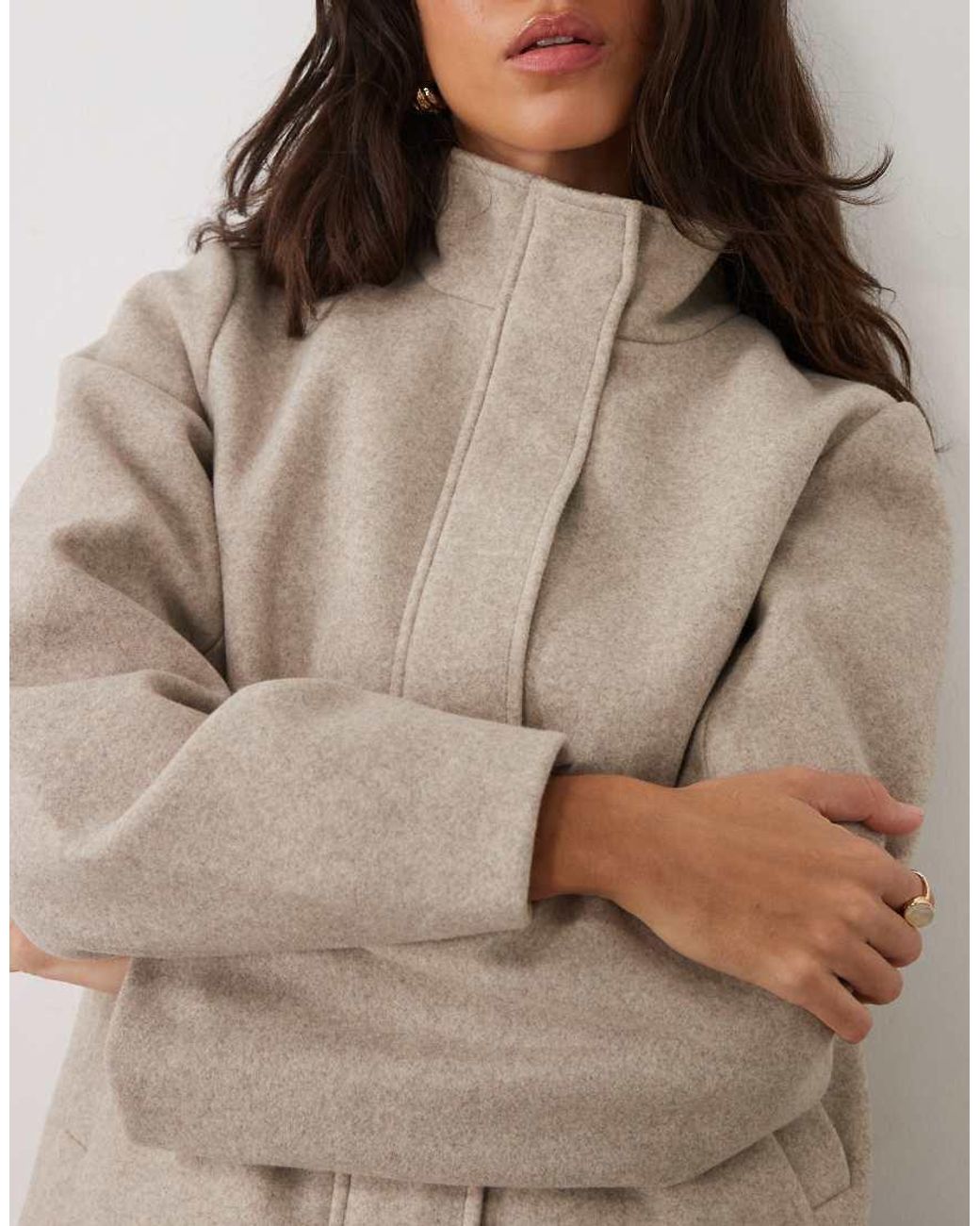 Vila Natural Funnel Neck Short Wool-look Jacket