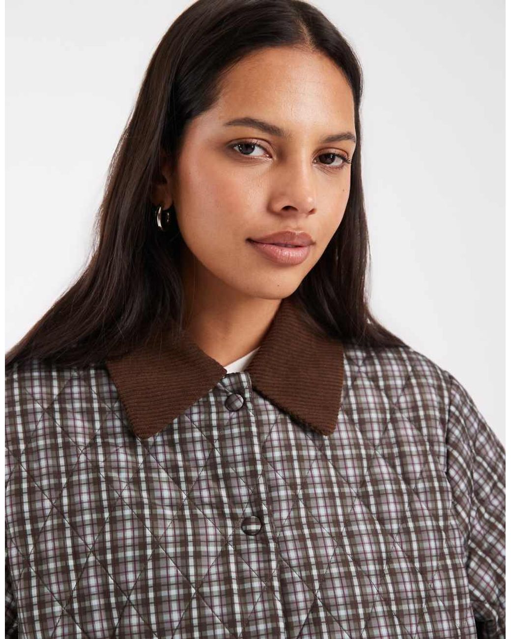 Pieces Gray Quilted Short Jacket With Cord Collar