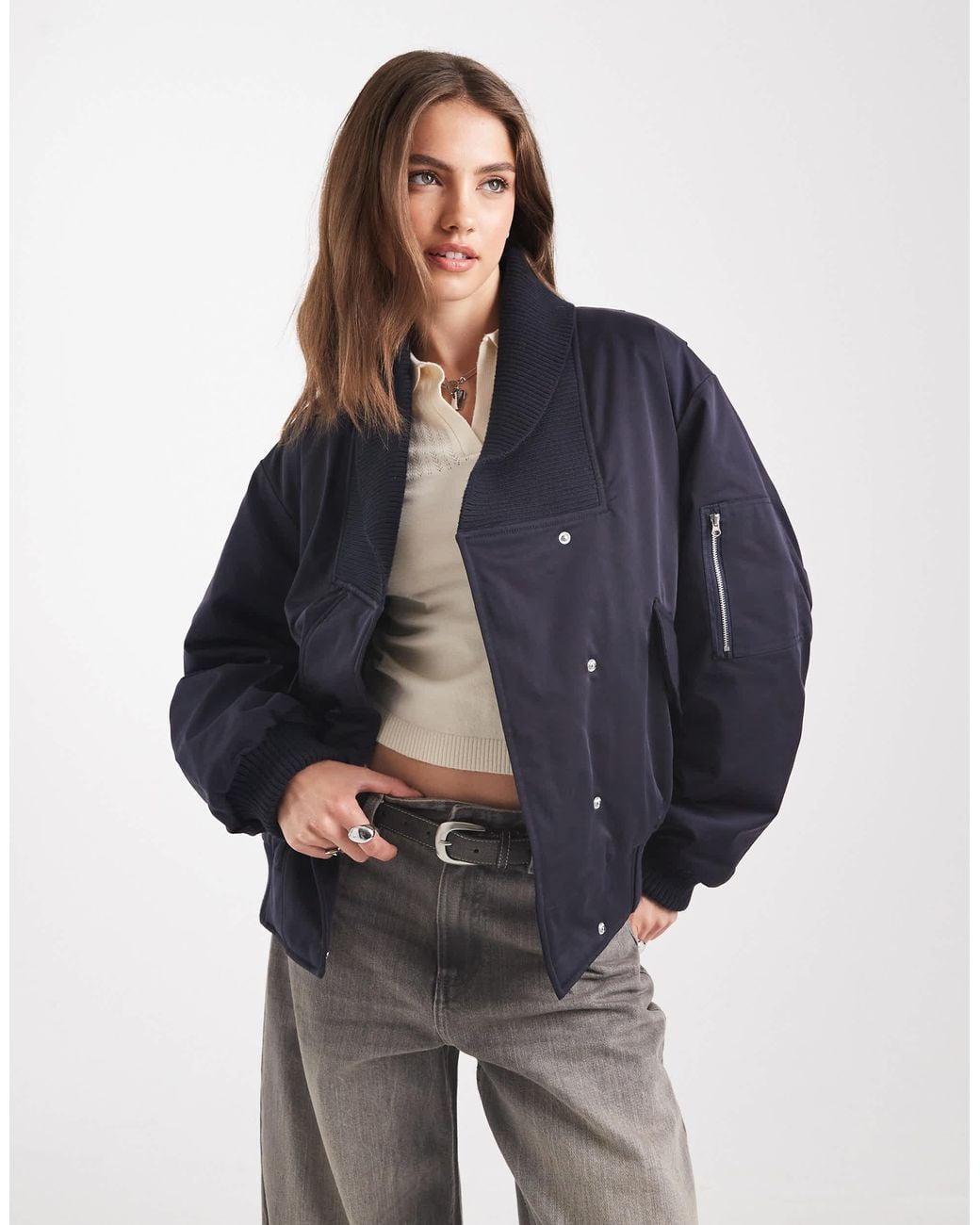 ASOS Blue Knitted Collar Bomber Jacket