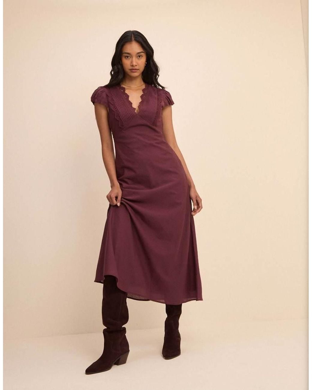 Nobody's Child Purple Lace Trim Susie Midi Dress