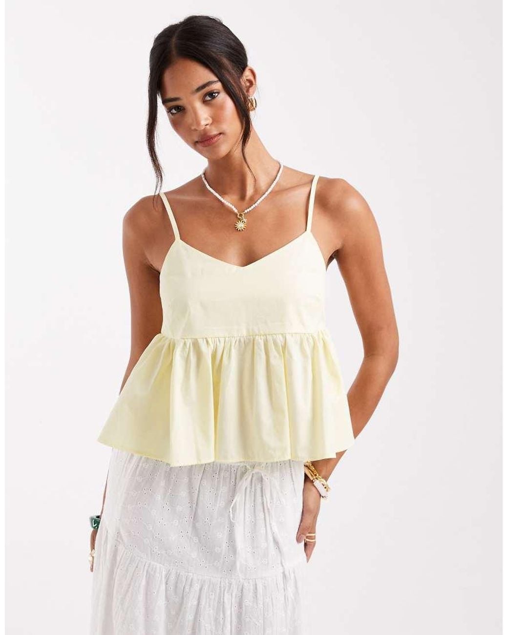 New Look White Peplum Strappy Cami Top