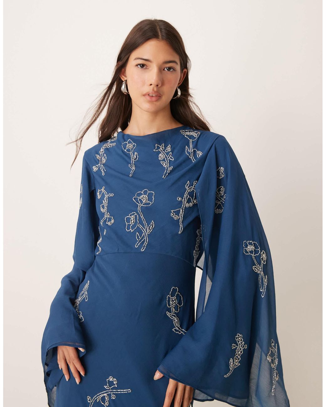 white christmas dresses Embellished Long Flare Sleeve Mesh A Line Short Dress Embellished Mesh –  The Dress Outlet main image 0