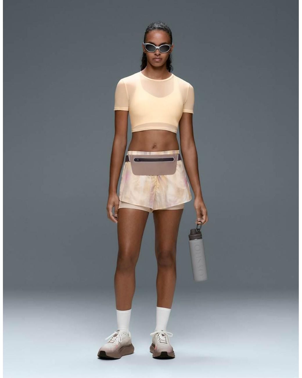 Oysho Natural Short-Sleeved Sheer Tank Top