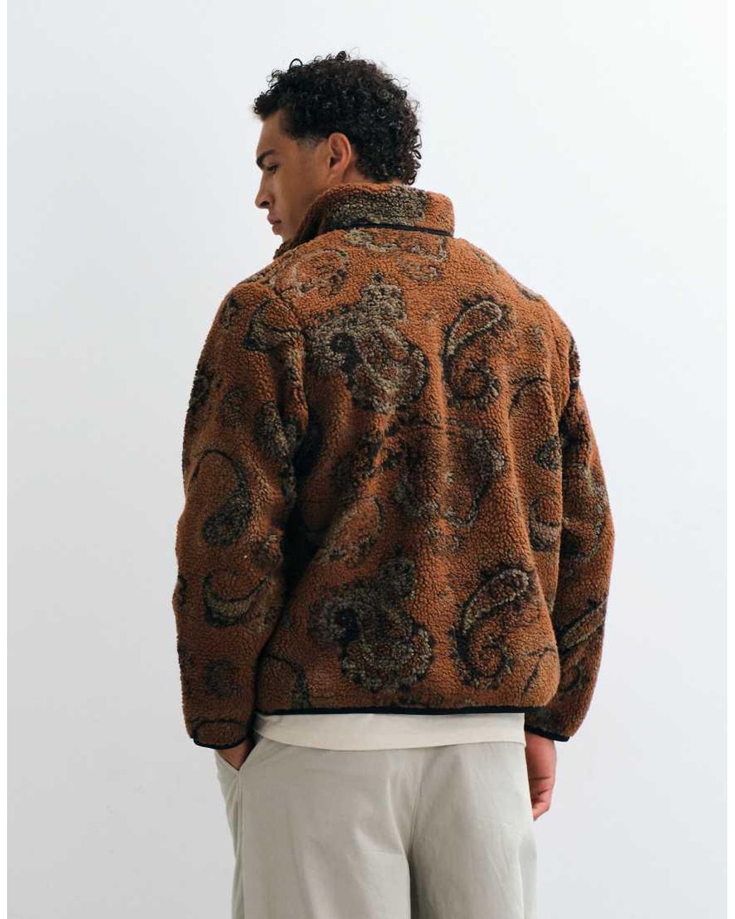 Santa Cruz Brown Freestyle Paisley Patterned Zip Up Fleece Jacket for men