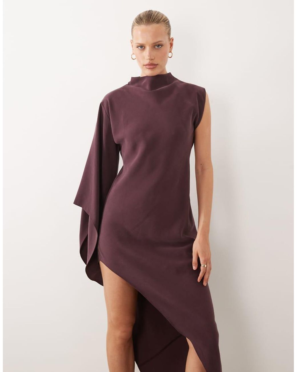 ASOS Purple One Sleeve High Neck Maxi Dress With Asymmetric Hem
