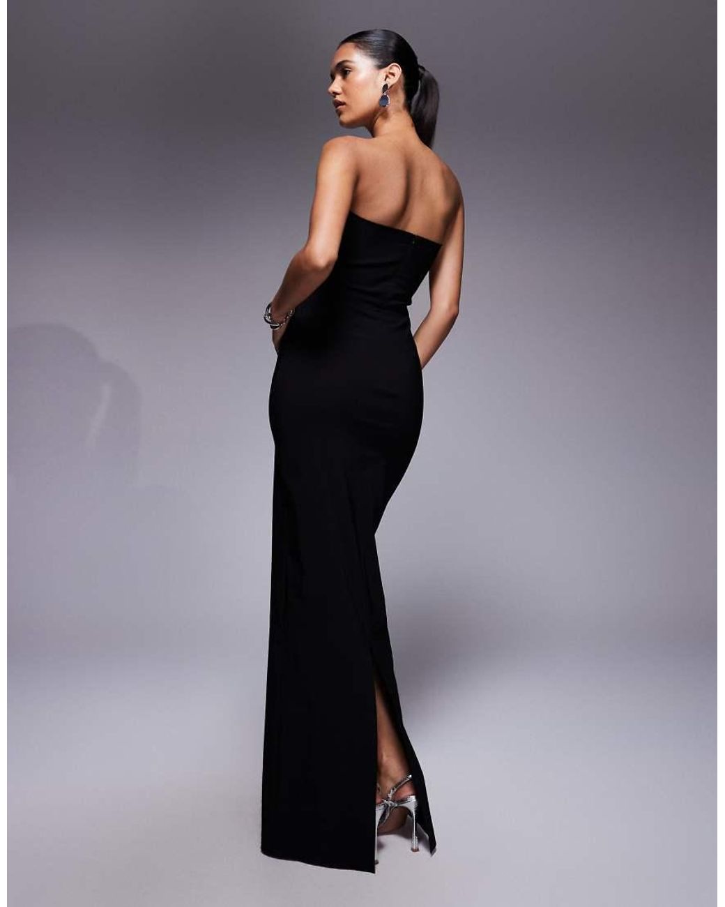 Vesper Blue Bengaline Bandeau Mesh Panel Detail Maxi Dress