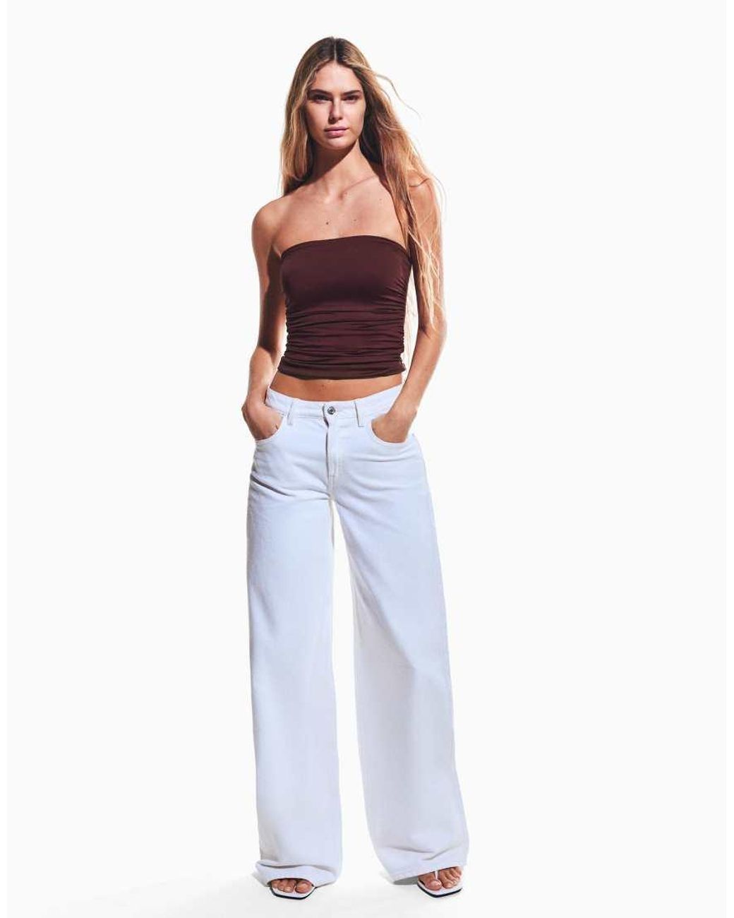 Bershka Red Ruched Bandeau Top