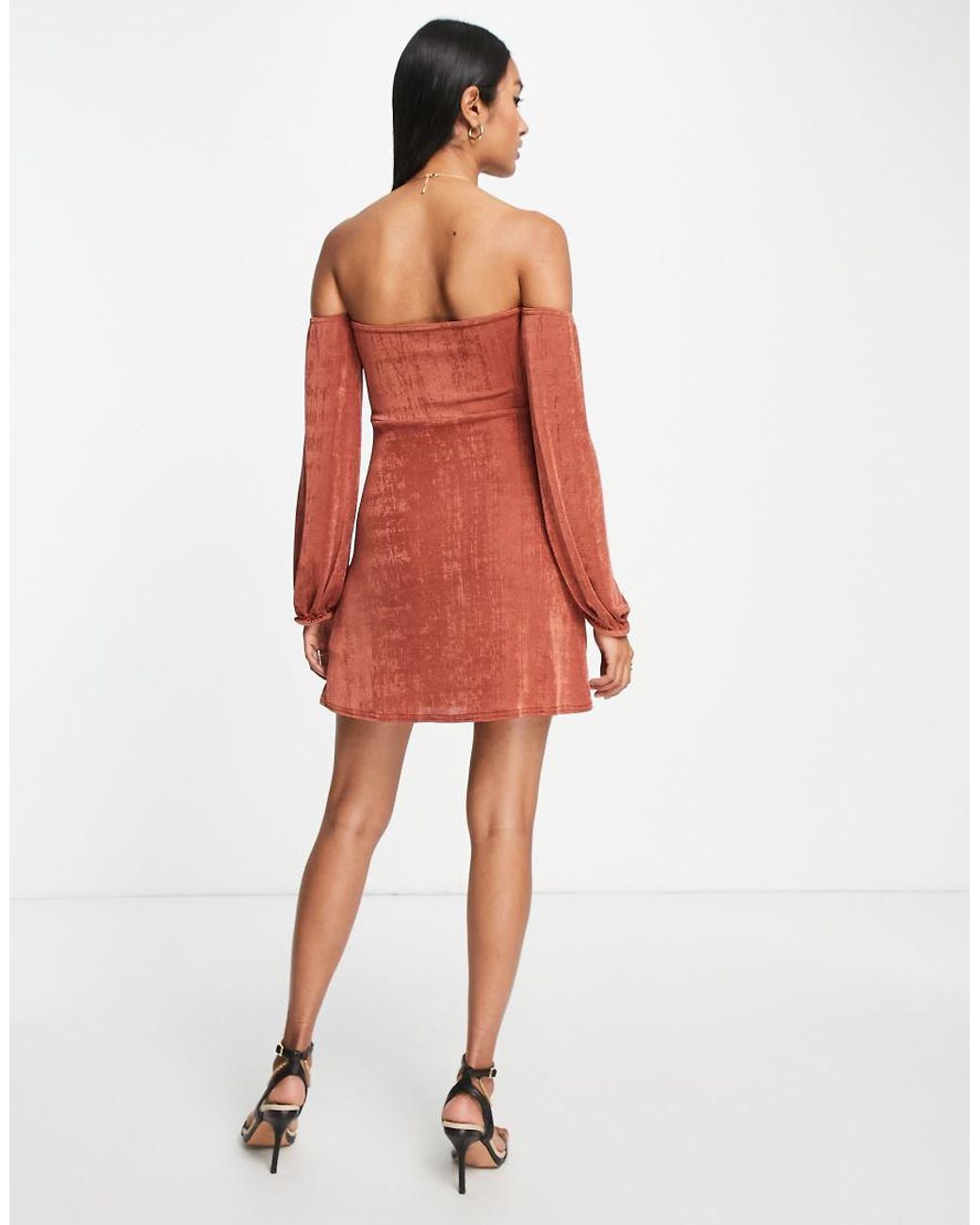 ASOS Multicolor Slinky Tie Front Bardot Mini Dress