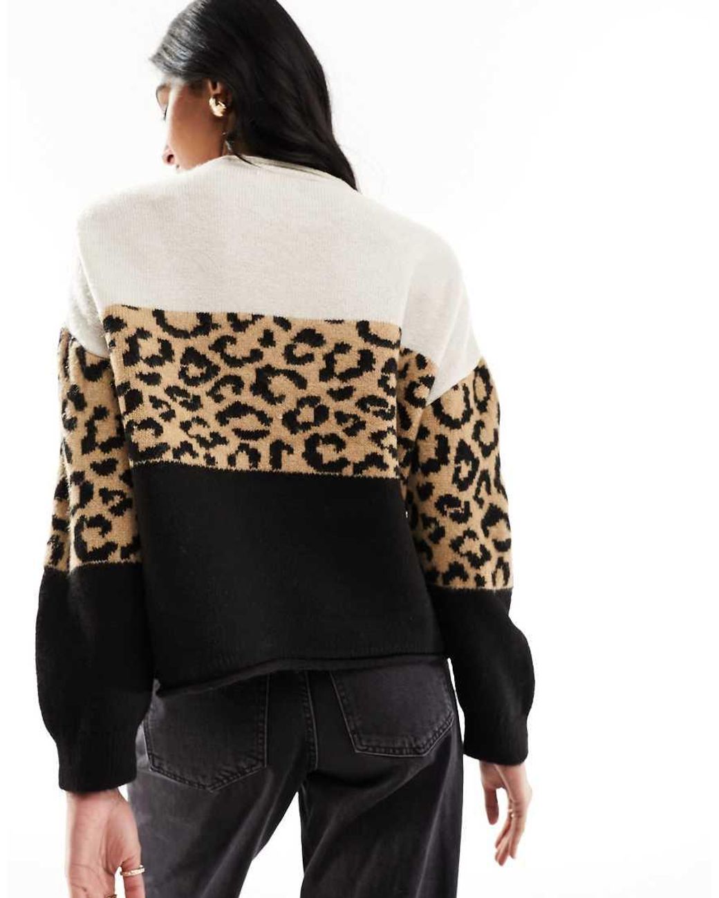 ONLY Black Animal Print Colour Block Jumper