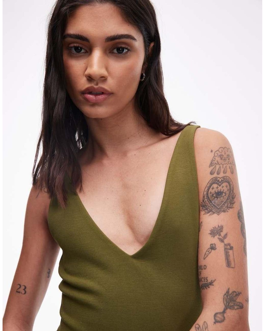 ASOS Green Compact Cotton V Neck Bodysuit