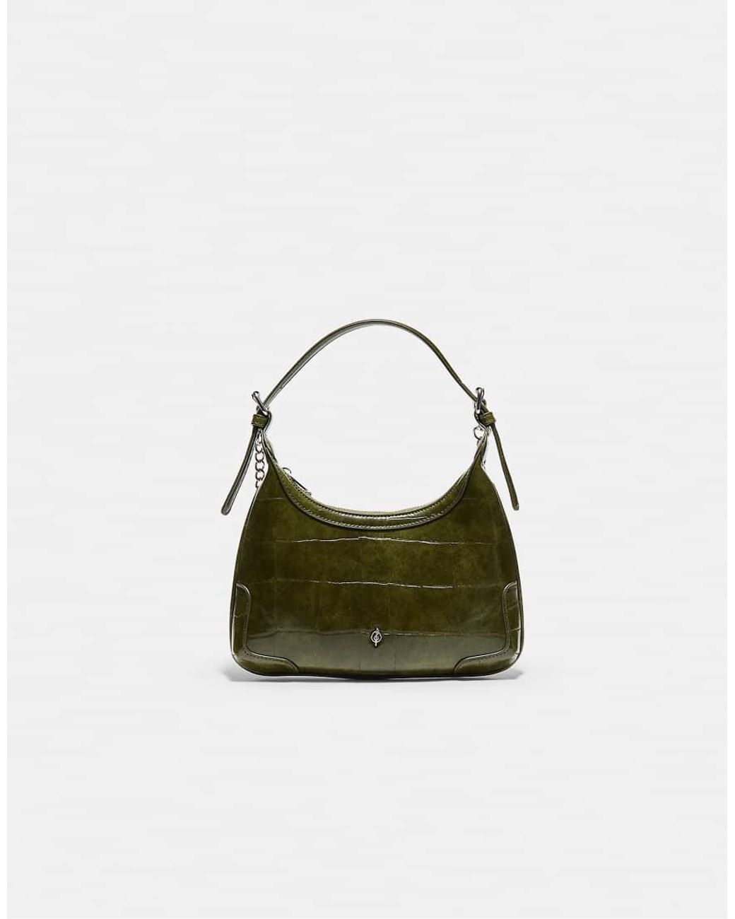Stradivarius Green Mock Croc Mini Chain Shoulder Bag