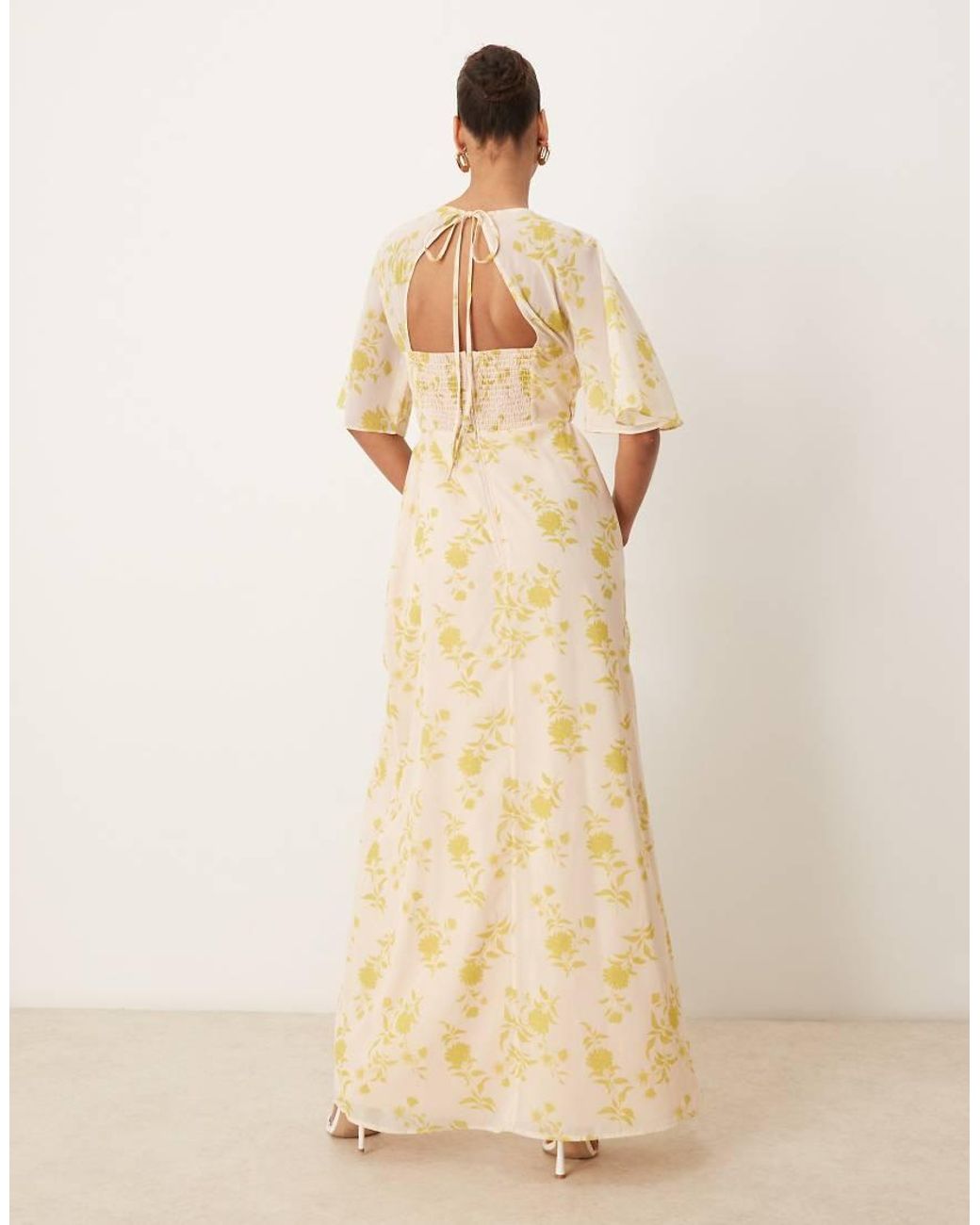 ANAYA Natural Floral Keyhole Back Maxi Dress