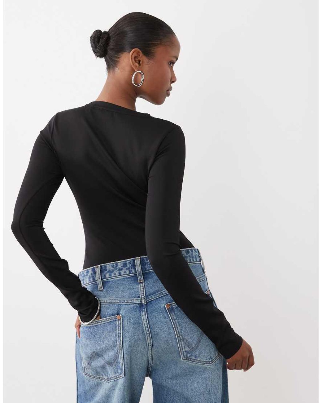 GOOD AMERICAN Black Crewneck Long Sleeve Bodysuit