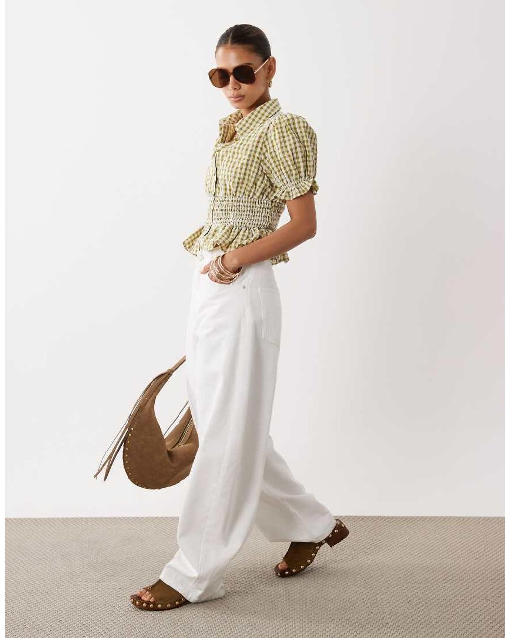 Miss Selfridge Green Shirred Blouse Co-Ord