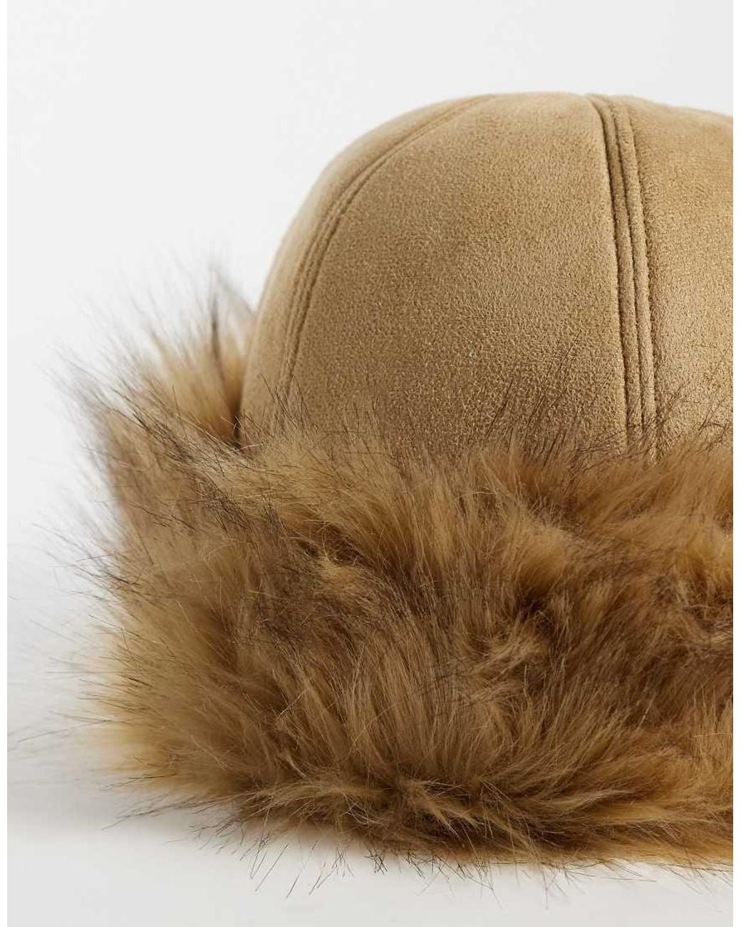 Vila Natural Faux Suede Hat With Faux Fur Trim