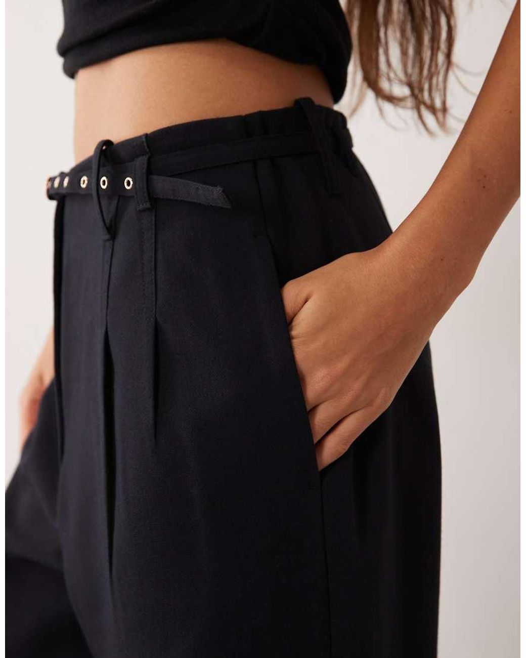 Abercrombie & Fitch Black Sloane High Rise Wide Leg Trouser With Belt