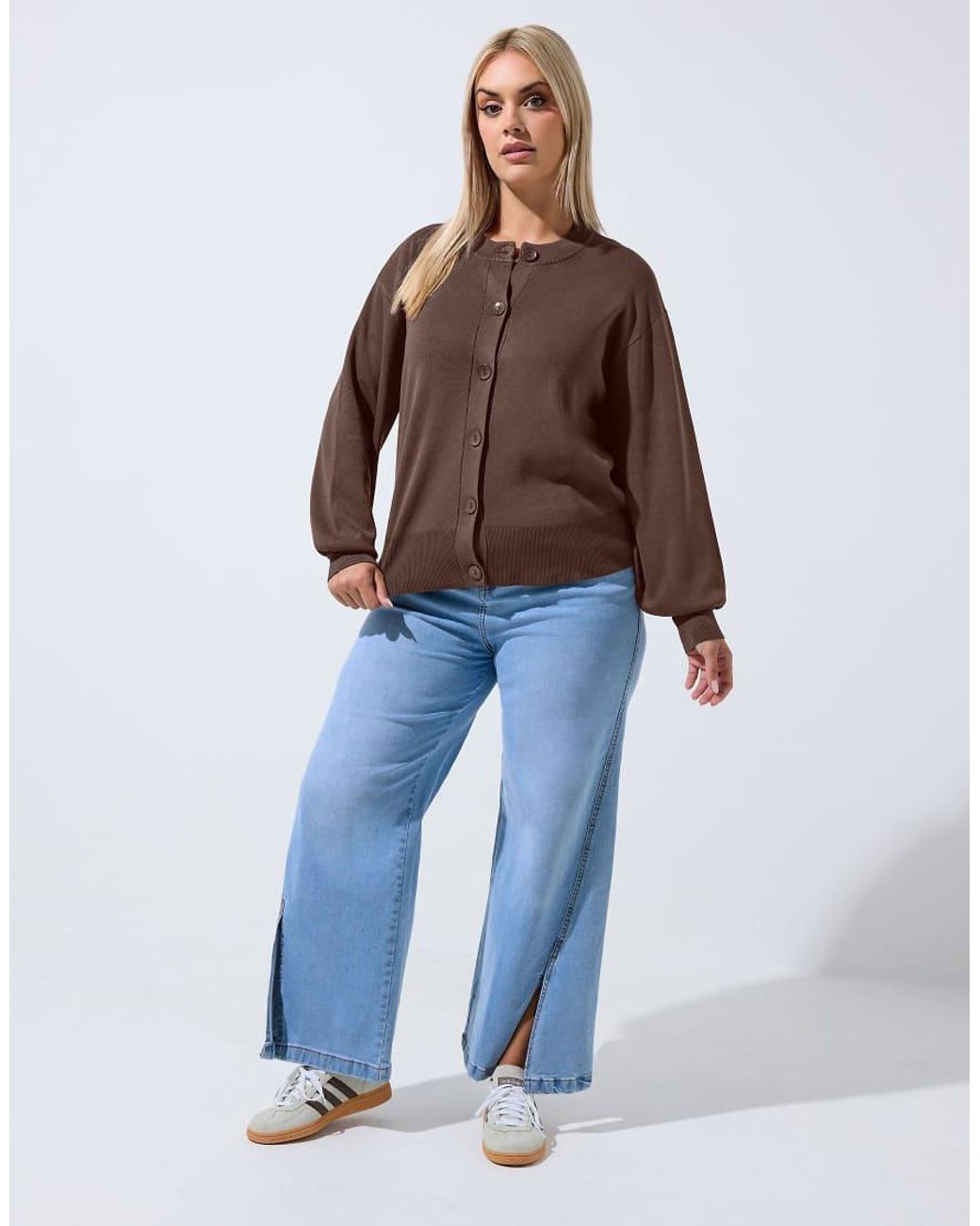 Yours Clothing Brown Balloon Sleeve Cardigan