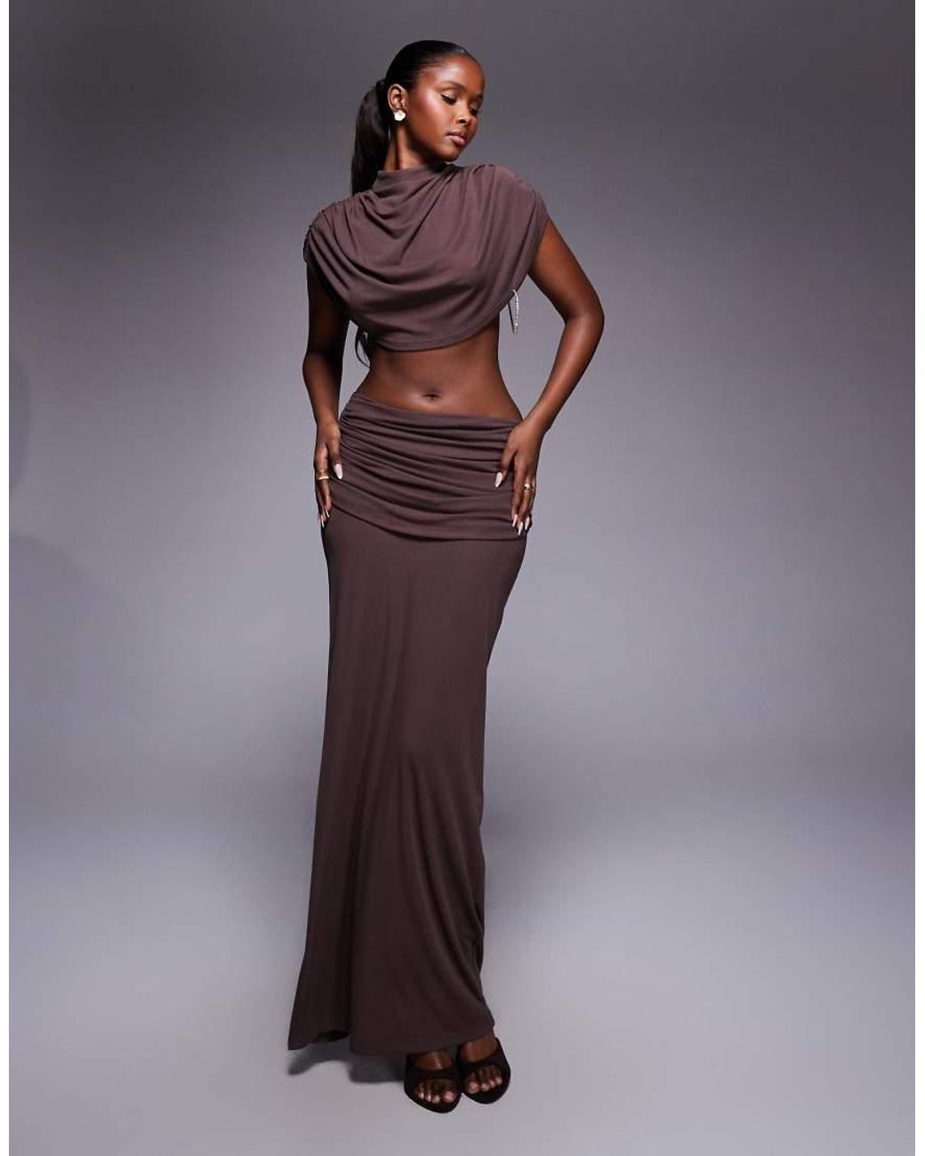 HEIRESS BEVERLY HILLS Purple Premium Cotton Blend Drape High Neck Diamante Detail Top