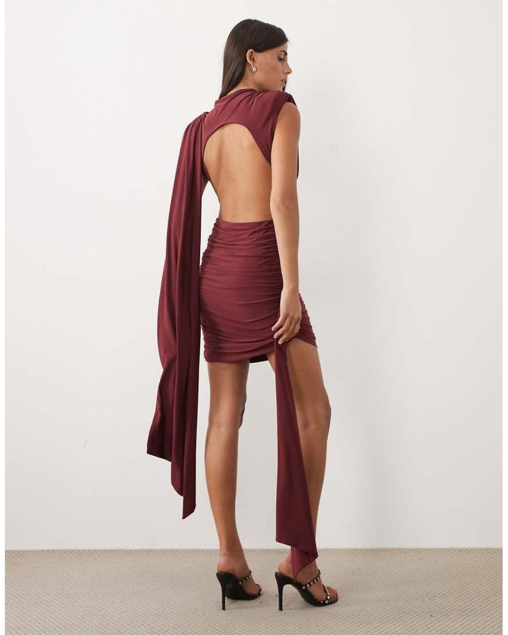 ASOS Red Backless Slinky Maxi Dress With Fringe Tassel Detail
