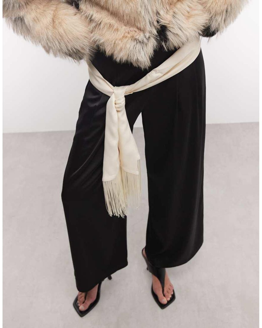 ASOS Black Satin Fringe Tie Scarf
