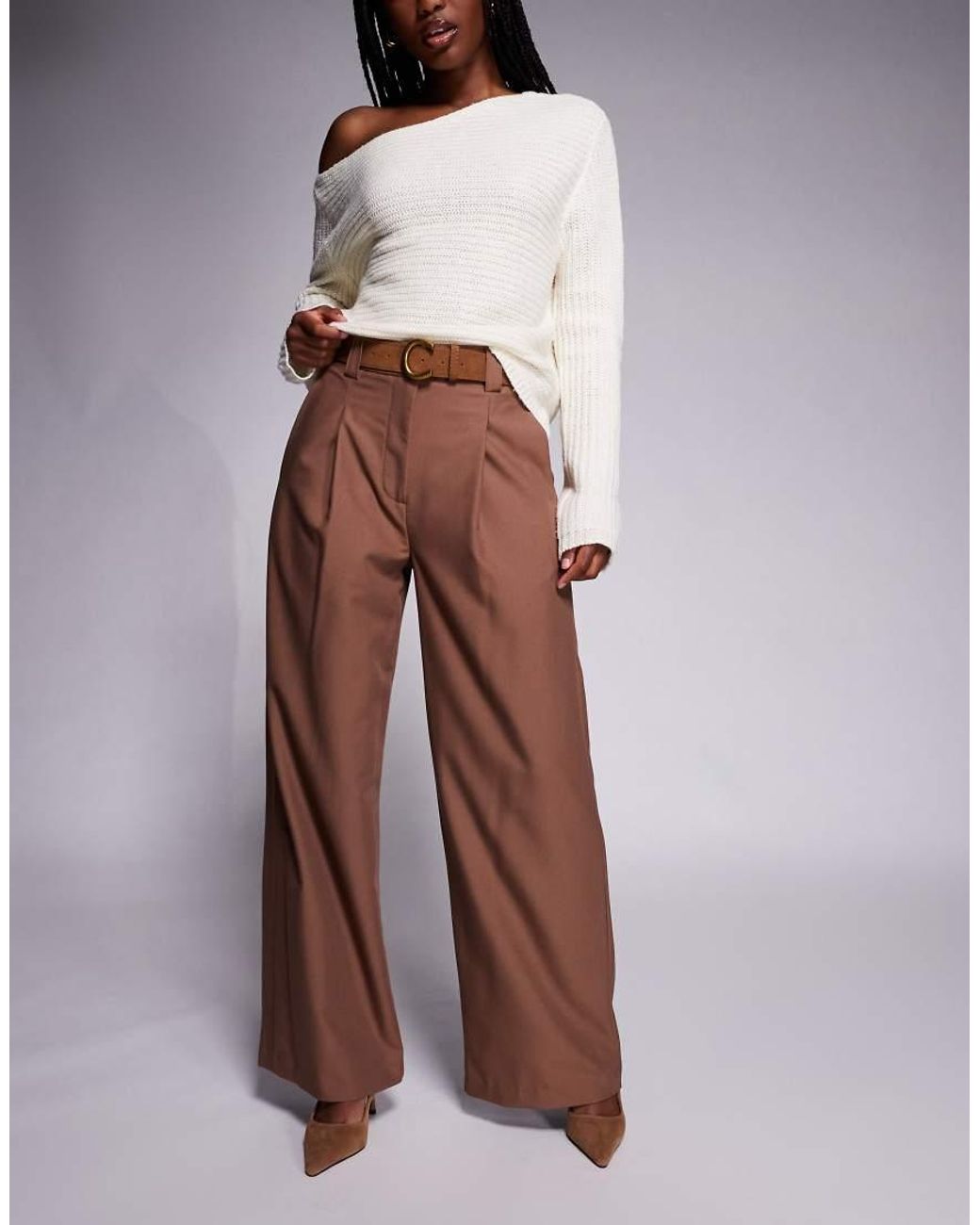 River Island Brown Belted Wide Leg Pants