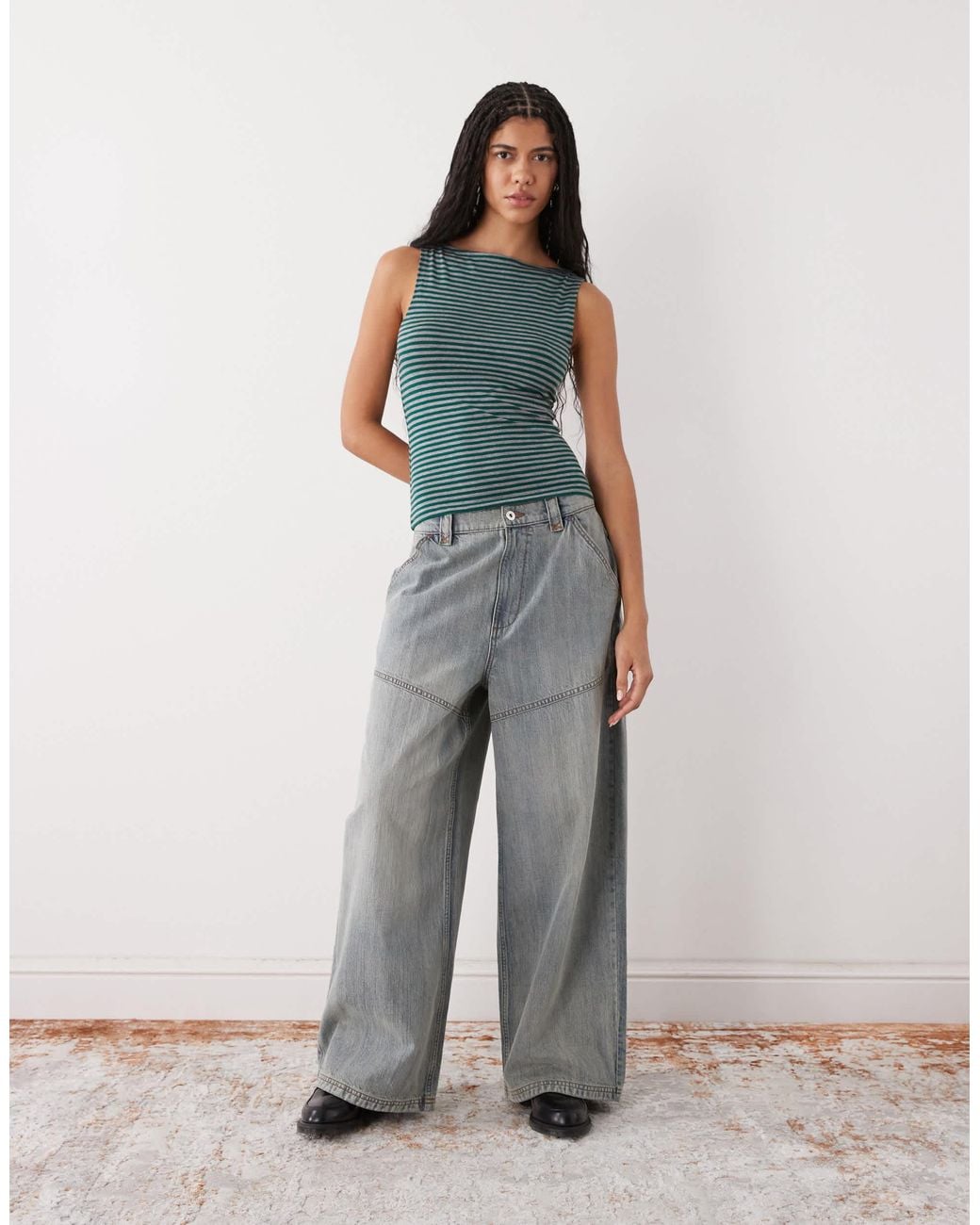 Weekday Blue Annie Soft Boat Neck Sleeveless Top