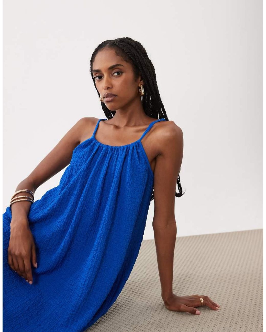 Vila Blue Textured Jersey Cami Maxi Dress