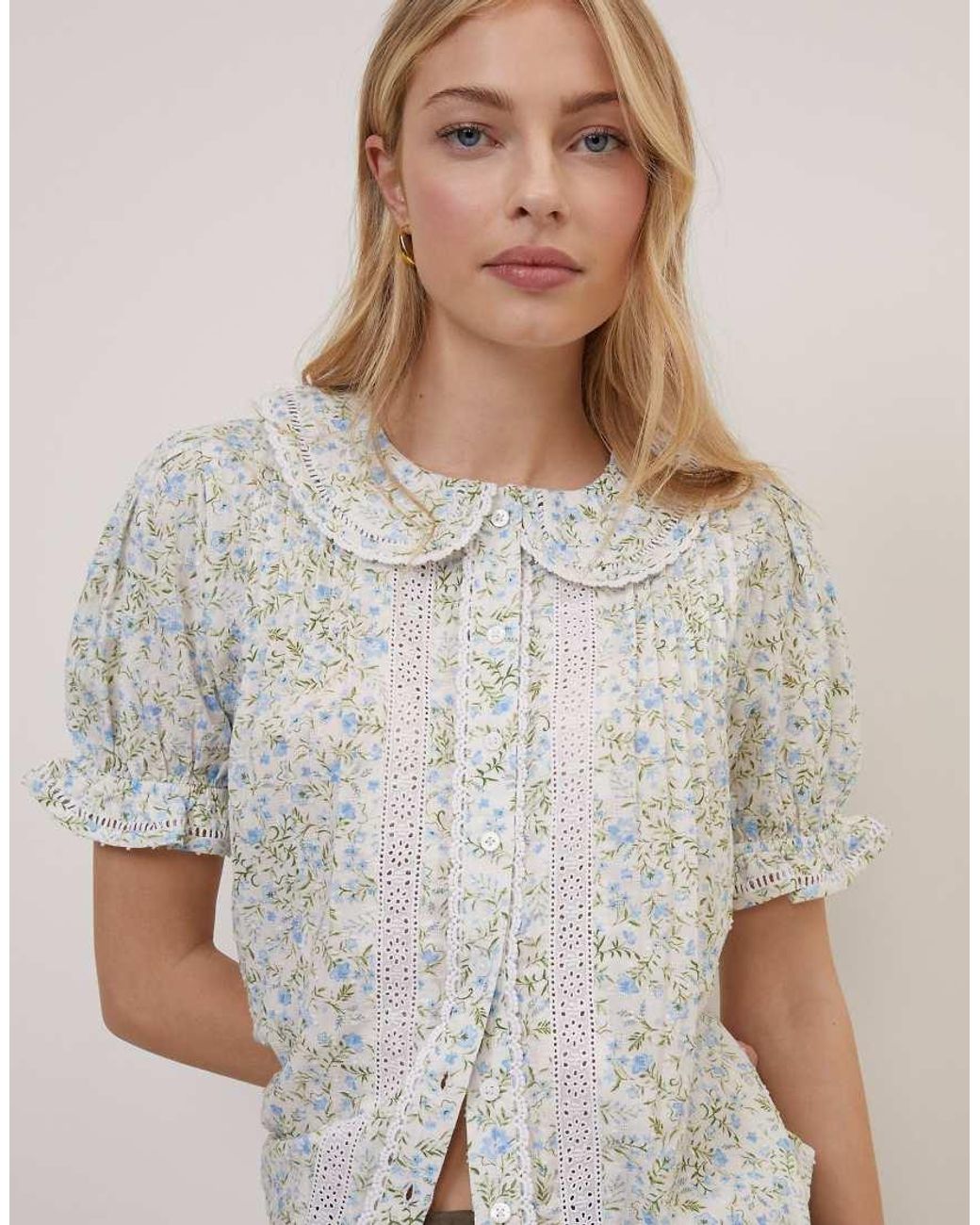 Nobody's Child Gray Broderie Anglaise Peter Pan Collar Blouse