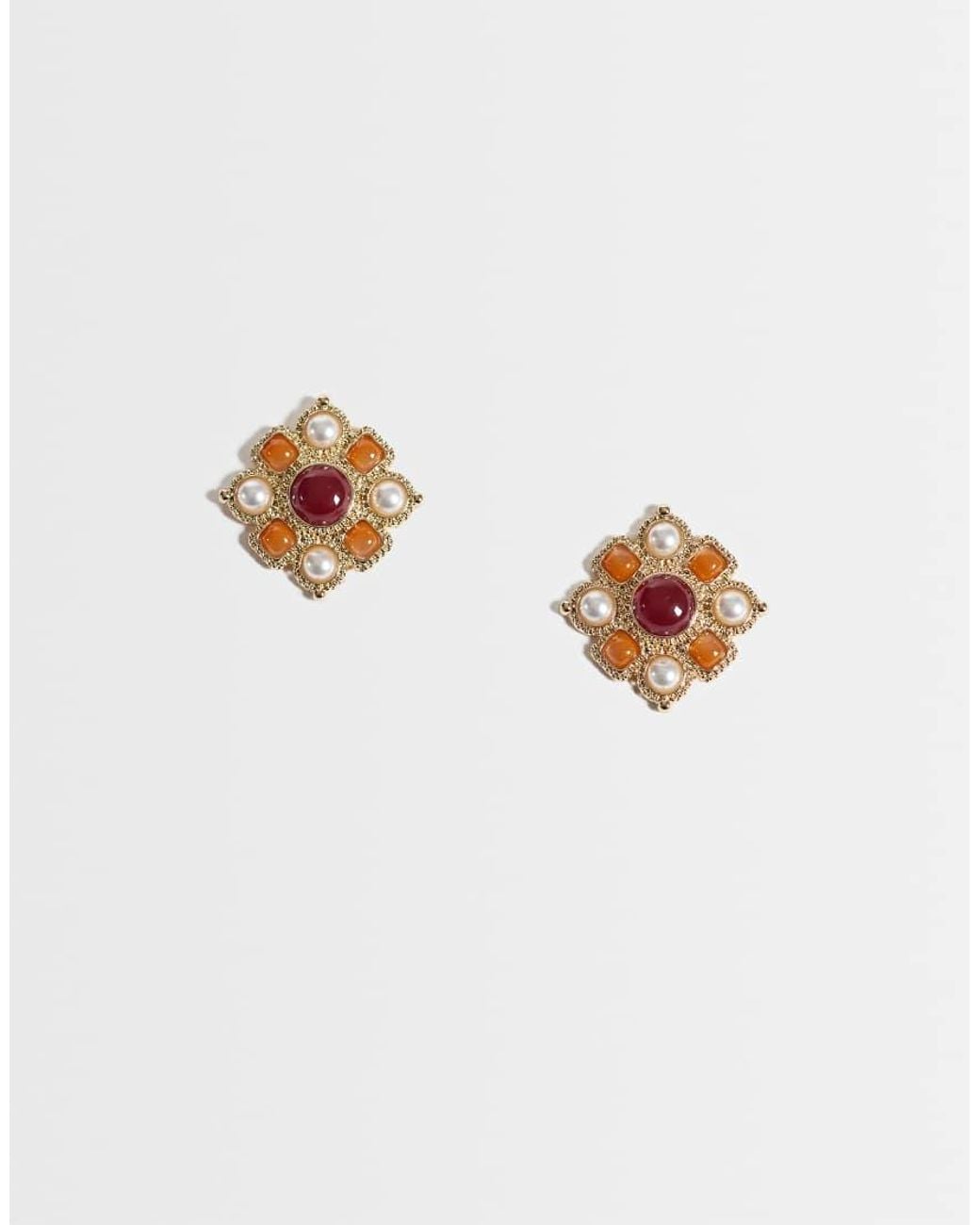 Reclaimed Vintage White Style Studs With Pearl And Faux Semi Precious Stone Details