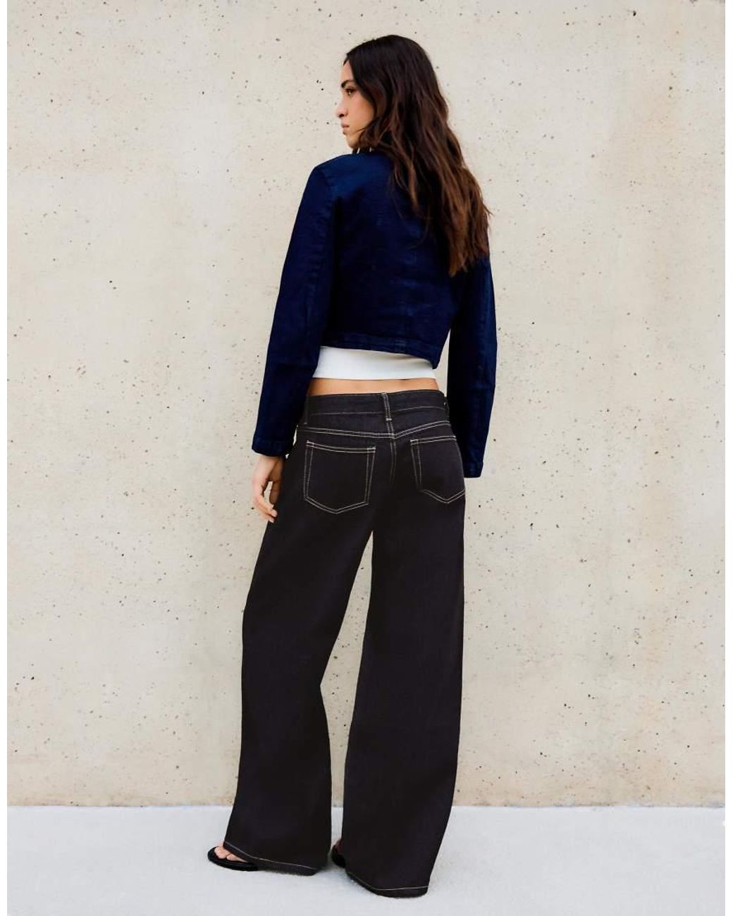 Bershka Gray Low-Rise Wide-Leg Jeans