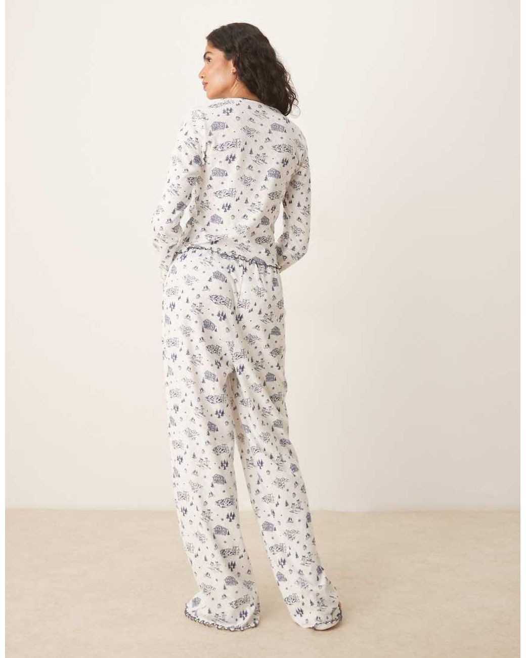 ASOS Natural Pointelle Pyjama Trouser And Long Sleeve Tee Set
