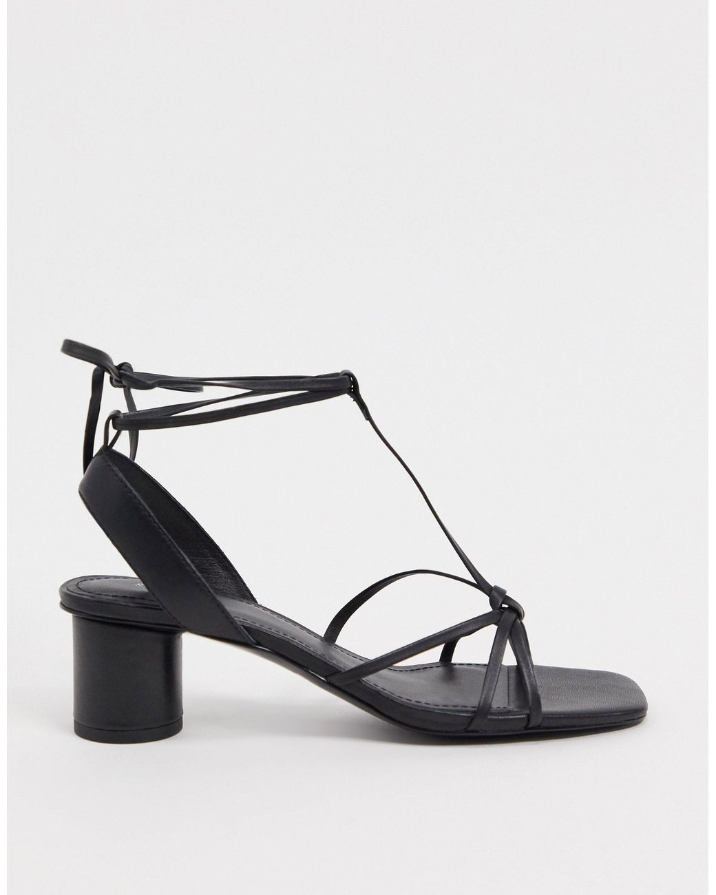 Other Stories Square Toe Leather Strappy Heeled Sandals in Black