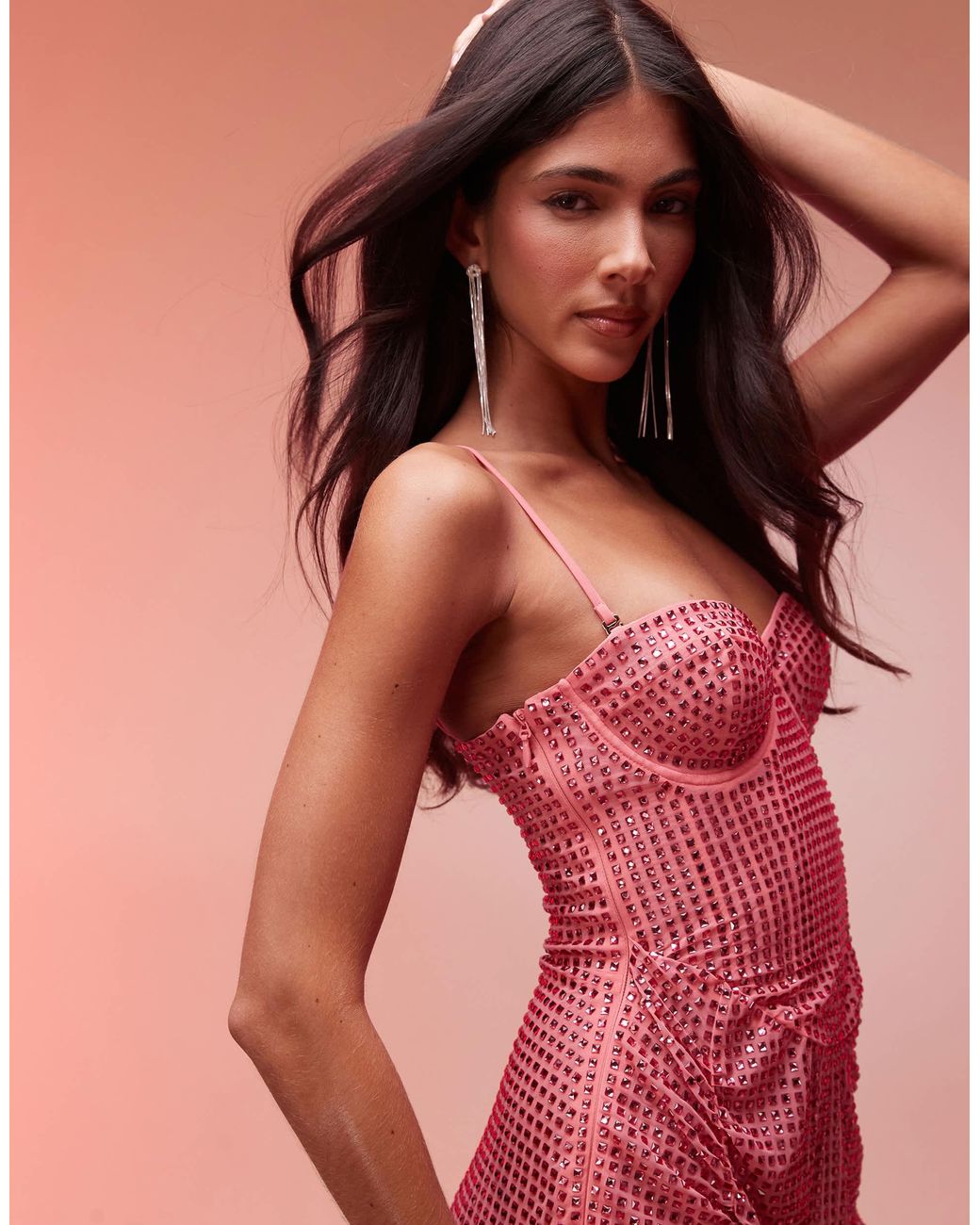 Oh Polly Azelie Embellished Draped Corset Mini Dress in Pink | Lyst